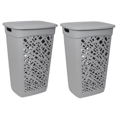 EDA Wasmand/wasbox met deksel - 2x stuks - grijs - 60 liter - kunststof - L43 x B36 x H63 cm EDA Wasmand/wasbox met deksel - 2x stuks - grijs - 60 liter - kunststof - L43 x B36 x H63 cm