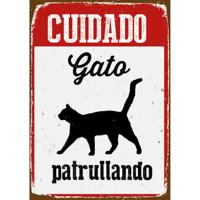 Plaat Magnet & Steel ["Cuidado Gato Patrullando"] 14,8 x 21 cm