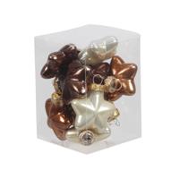 Kerstornamenten - sterren - 12x st - mix bruin - 4 cm - glas - mat/glans - kerstversiering Kerstornamenten - sterren - 12x st - mix bruin - 4 cm - glas - mat/glans - kerstversiering