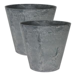 Ter Steege Plantenpot/bloempot - 2x - natuursteen look grijs - D22 x H20 cm