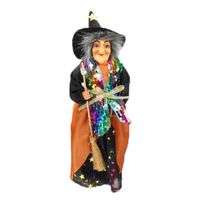 Creation decoratie heksen pop - staand - 30 cm - zwart/oranje - Halloween versiering - Halloween poppen - thumbnail