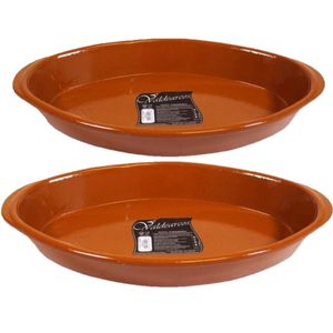 Set van 2x stuks tapas ovenschalen/serveerschalen terracotta Fontein 5 en 2.8 liter