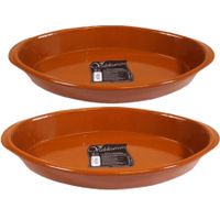 Set van 2x stuks tapas ovenschalen/serveerschalen terracotta Fontein 5 en 2.8 liter - thumbnail