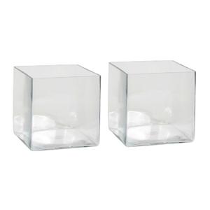 Vaas - 2x - vierkant - transparant - glas - 20 cm - Accubak - Glazen vazen - Woonaccessoires