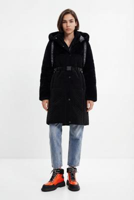 Lange padded jas met afneembare mouwen - BLACK - XS