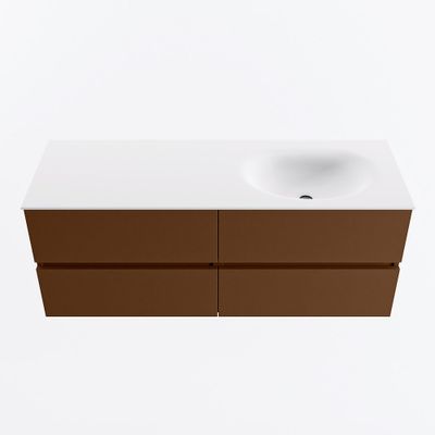 MONDIAZ VICA 130cm badmeubel onderkast Rust 4 lades. Wastafel MOON rechts zonder kraangat, kleur Talc.