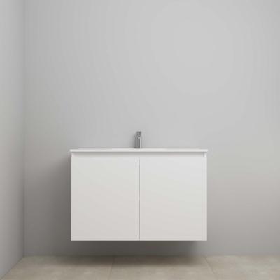 On-Line Onderkast - 100 cm - Voorgemonteerd - Greeploos 2 Deuren - Porseleinen Wastafel - 1 Kraangat - Mat Wit