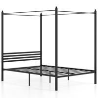 Hemelbed 140x200 cm Bedframe met Lattenbodem Metalen Tweepersoonsbed Slaapkamerbed Zwart