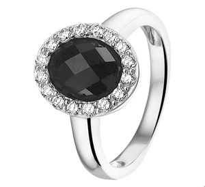 Ring zilver-onyx-zirconia zwart-wit Maat 52