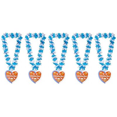 5x Bloemenkransen/hawaiikransen Oktoberfest blauw/wit