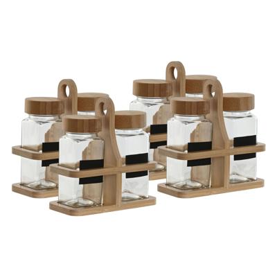 Item Int. Kruidenrek - 4x set - bamboe houder - glas - 8x pot - 120 ml - 13 x 6 x 13 cm