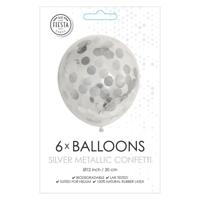 Globos Confetti ballonnen papieren confetti metallic zilve 30cm, 6st.