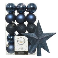 30x stuks kunststof kerstballen 6 cm inclusief ster piek donkerblauw