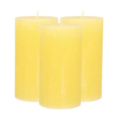 Atmosphera Stompkaars - 3x - geel - 7 x 13 cm - rustiek model - cilinderkaars - kaars