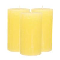 Atmosphera Stompkaars - 3x - geel - 7 x 13 cm - rustiek model - cilinderkaars - kaars