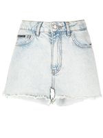 Philipp Plein short en jean à effet délavé - Bleu