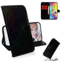 Voor Galaxy M20 effen kleur kleurrijke magnetische Buckle horizontale Flip PU lederen draagtas met houder & kaartsleuven & portemonnee & Lanyard (zwar