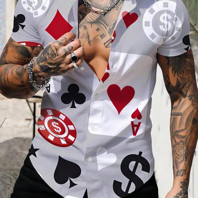 Bon&Bon Men's Poker & Geometric Print Short Sleeve Casual Button Shirt Multicolor / S