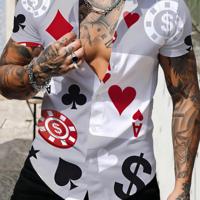 Bon&Bon Men's Poker & Geometric Print Short Sleeve Casual Button Shirt Multicolor / S