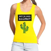 Wil je een Knuffel tekst tanktop / mouwloos shirt geel dames - thumbnail