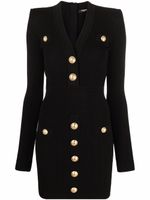 Balmain robe courte nervurée à boutons logo - Noir