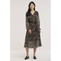 Geisha semi-transparante maxi jurk met zebraprint en ceintuur bruin/zwart - thumbnail