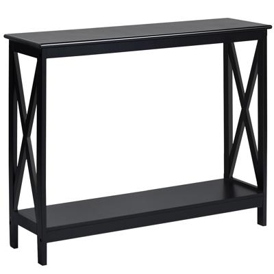 Rustieke Bank Bijzettafel met Opbergplank X-Ontwerp Boekenplank Nauw Accentafel voor de Gang Hal en Woonkamer (Zwart/Wit/Bruin/Zwart+Bruin)