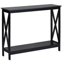 Rustieke Bank Bijzettafel met Opbergplank X-Ontwerp Boekenplank Nauw Accentafel voor de Gang Hal en Woonkamer (Zwart/Wit/Bruin/Zwart+Bruin)