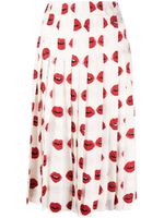 KHAITE Tudi lip-print pleated skirt - Blanc