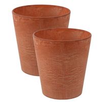 2x stuks plantenpot/bloempot in een natuursteen look Dia 27 cm en Hoogte 24 cm light terra cotta