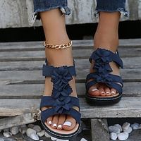 marineblauwe bloemensandalen voor dames - stijlvolle platte schoenen met bloemaccenten voor casual zomerkleding Lightinthebox