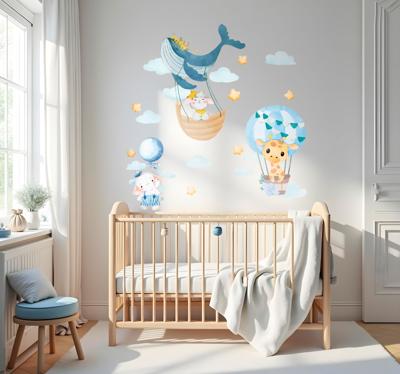 Muursticker kinderkamer dieren pastel safari ballonnen