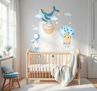 Muursticker kinderkamer dieren pastel safari ballonnen