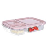 Vershoudbakje/lunchbox - luchtdicht - 3 vakjes - lichtroze - kunststof - broodtrommel -24 x 15 x 5 c