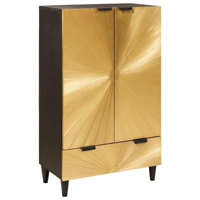 Bijzetkast Zwart en Goud 60 x 33.5 x 100 cm massief mangohout