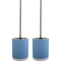 MSV Shine Toilet/wc-borstel houder - 2x - keramiek/metaal - pastel blauw - 38 cm - Toiletborstels