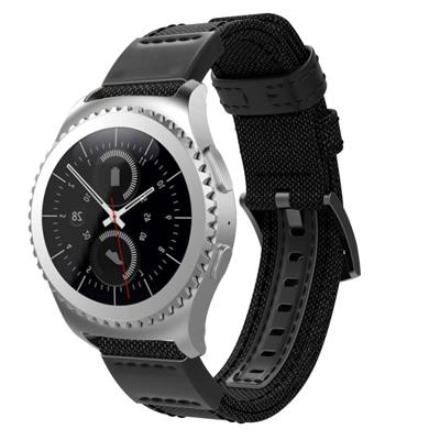 Canvas en lederen polsband horlogeband voor Samsung Gear S2/Galaxy actieve 42mm polsband grootte: 135 + 96mm (zwart)