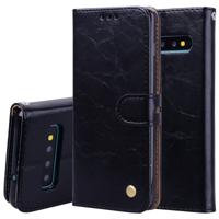 Business Style olie Wax textuur horizontale Flip lederen case voor Galaxy S10 Plus met houder & card slots & portemonnee (zwart)