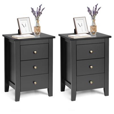 Set van 2 Nachtkastjes met 3 Laden Nachtkastje voor Boxspringbed Bijzettafel Nachtkastje voor Woonkamer Slaapkamer Zwart