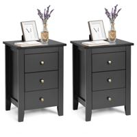 Set van 2 Nachtkastjes met 3 Laden Nachtkastje voor Boxspringbed Bijzettafel Nachtkastje voor Woonkamer Slaapkamer Zwart