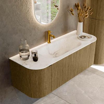 Badmeubel Mondiaz Kurve-Dlux | 130 cm cm | Meubelkleur Dusk | Wastafelkleur Frappe | Solid surface | Wasbak midden spoelbak | 1 kraangat