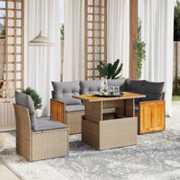 6-delige Loungeset met kussens poly rattan beige