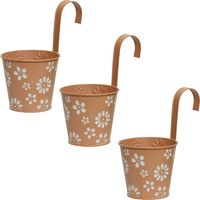 3x stuks bloempotten ophangbaar - zink - 14 x 24 cm - terra bruin