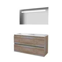 Basic-Line Economic 46 Badkamermeubelset - 120 x 46 cm - Greeploos - 2 Lades - Acryl Wastafel - Zonder Kraangat - Spiegel met LED Verlichting - Scotch Oak