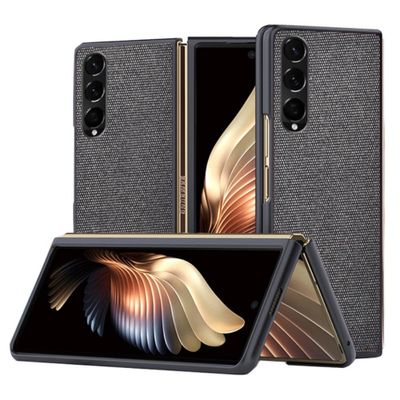 Lunso - Samsung Galaxy Z Fold4 - Canvas cover hoes - Zwart
