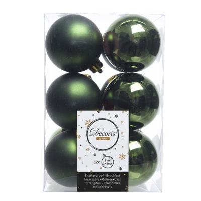 Decoris Kerstballen - 12x - donkergroen - 6 cm - kunststof - kerstversiering - onbreekbaar
