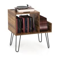 Platenspelerstandaard met Stopcontact Display Plank Bijzettafel Metalen Poten tot 145 Albums voor Woonkamer Kantoor