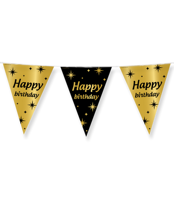 Classy Vlaggenlijn Happy Birthday Zwart/Goud (10m)