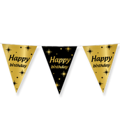 Classy Vlaggenlijn Happy Birthday Zwart/Goud (10m) - thumbnail