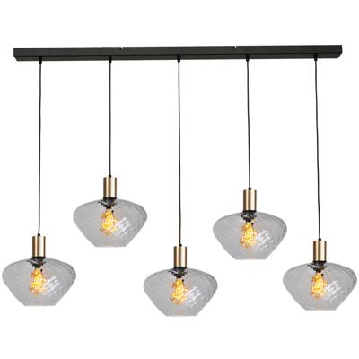 Masterlight 5-lichts hanglamp - goud -Porto met Blossom smoke glazen - 2711-05-02-130-5-7